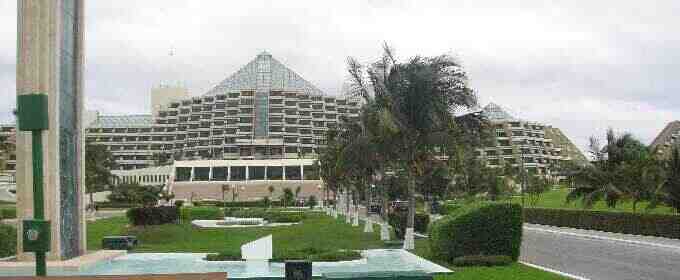 Buildings and gardens of the Playa del Carmen Hotel in Cancun.