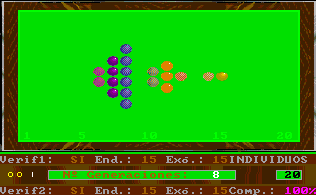 Esnuka billiard table with evolution of balls color and the same parameters of the Global Model of the EDI Study.