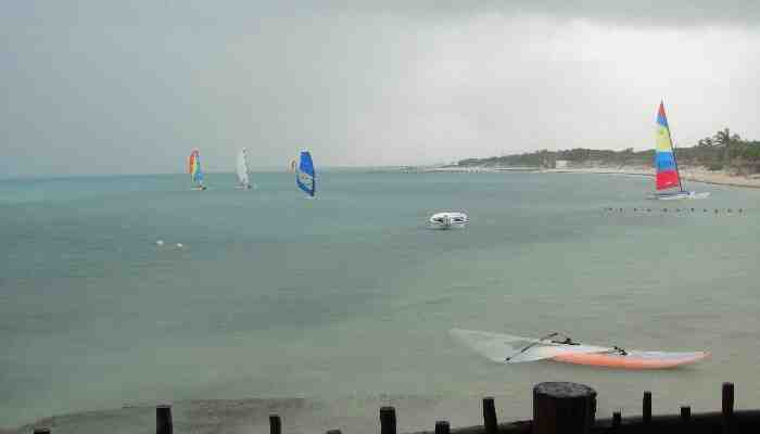 Colorful sailboats on the Club Med beach - Cancun.